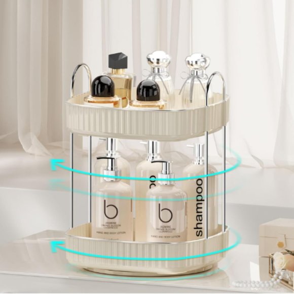 2 Tiers - 360° Turntable Makeup Organizer - Lazy Susan Cosmetics Storage - Picture 3 of 7